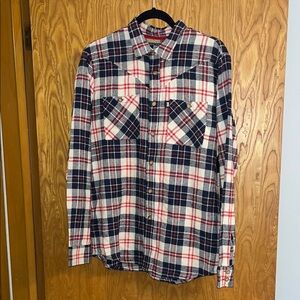Navy and Red Plaid Casual Button Down Shirt